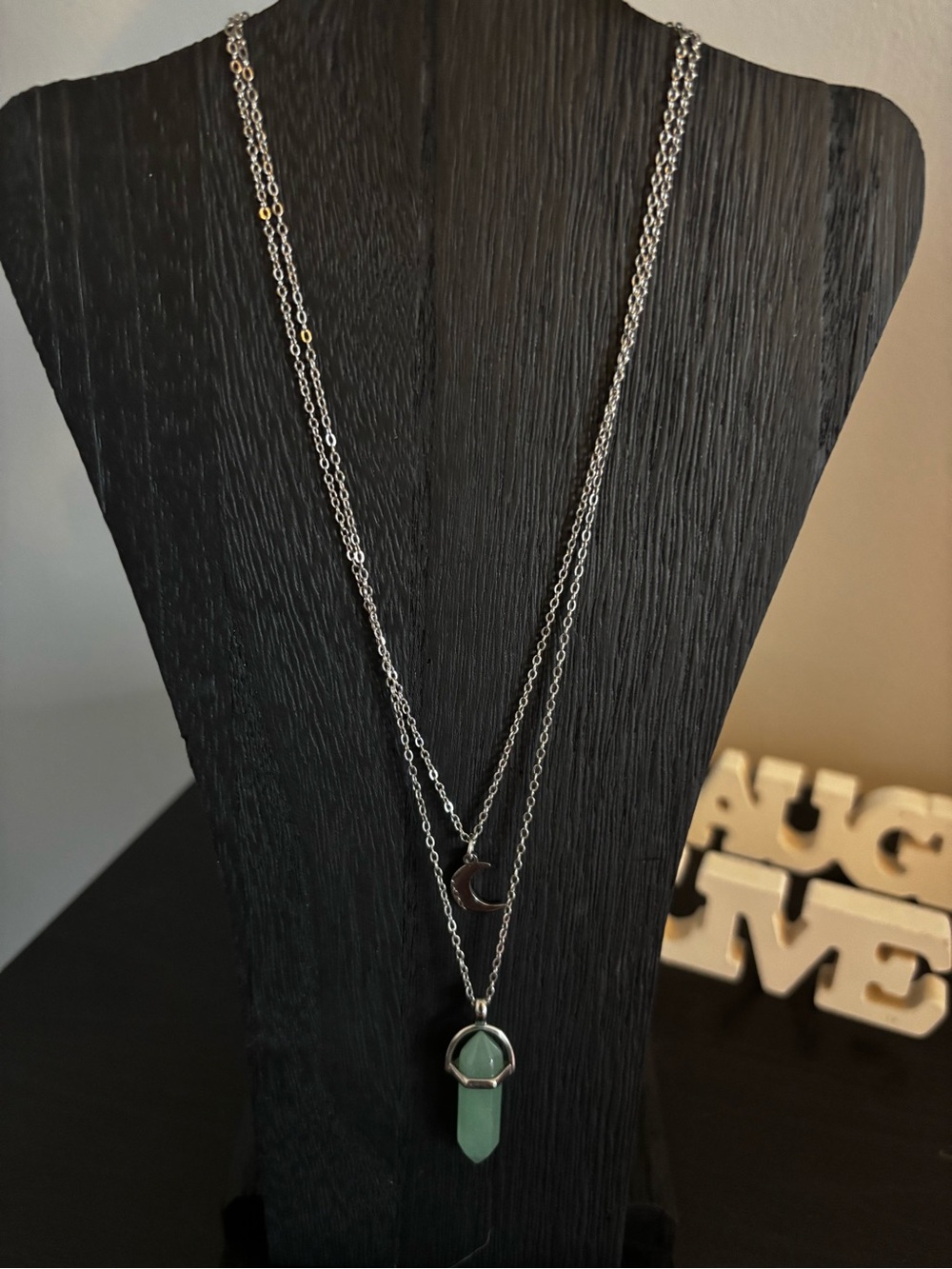 Bundle and Save! Layered Silver Necklace with Green Gem Pendant